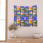 Colorful nature landscape post card stamp pattern Wall Tapestry Gallery Image 2