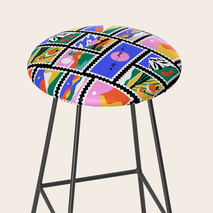 Colorful nature landscape post card stamp pattern Stool Gallery Image 2