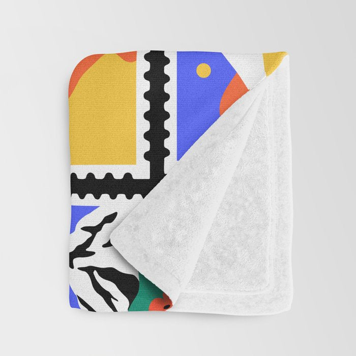 Colorful nature landscape post card stamp pattern Throw Blanket Gallery Image 3
