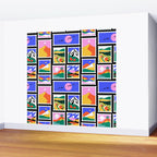 Colorful nature landscape post card stamp pattern Wall Mural Gallery Image 2