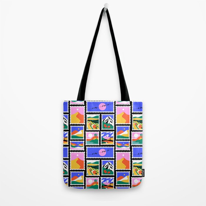 Colorful nature landscape post card stamp pattern Tote Bag Gallery Image 2