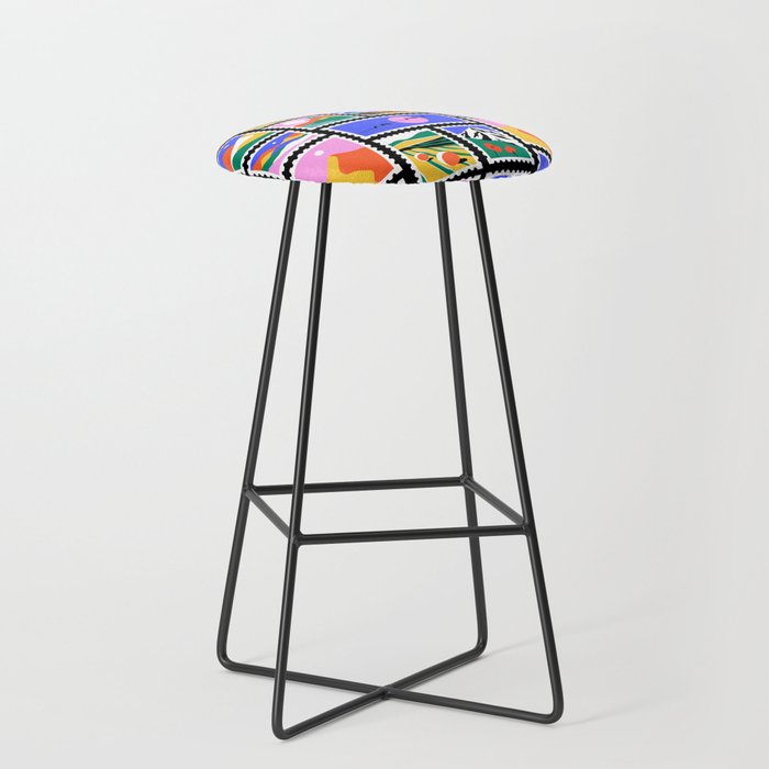 Colorful nature landscape post card stamp pattern Stool Gallery Image 1