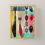 Mid-Century Modern 2 Cats - Graffiti Style Mini Art Print Gallery Image 1
