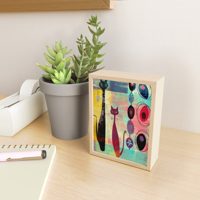 Mid-Century Modern 2 Cats - Graffiti Style Mini Art Print Gallery Image 2