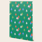 Minimalist Festive Trees on Green - Modern Holiday Pattern Wallpaper Gallery Image 2