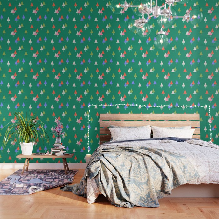 Minimalist Festive Trees on Green - Modern Holiday Pattern Wallpaper Gallery Image 3