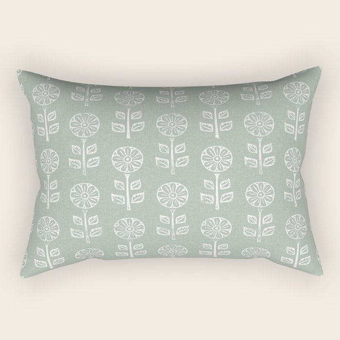 block print floral - sage Rectangular Pillow Gallery Image 1