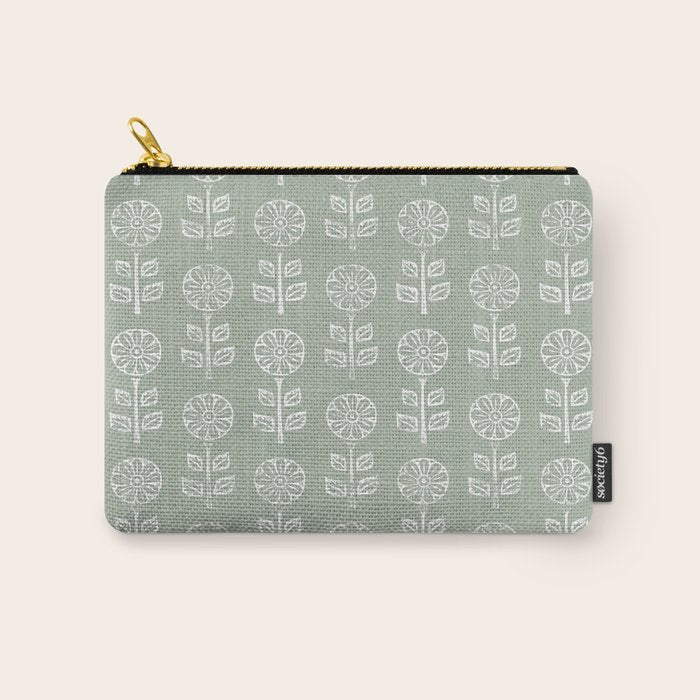 block print floral - sage Carry All Pouch Gallery Image 1