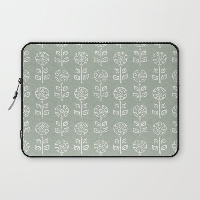 block print floral - sage Laptop Sleeve Gallery Image 1