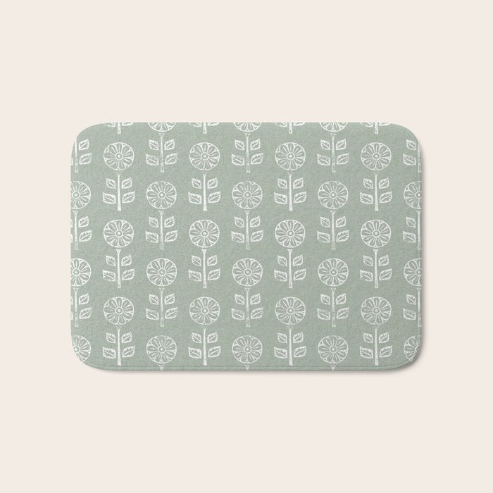 block print floral - sage Bath Mat Gallery Image 1