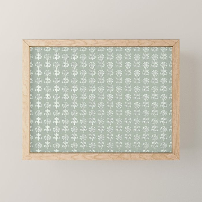 block print floral - sage Mini Art Print Gallery Image 1