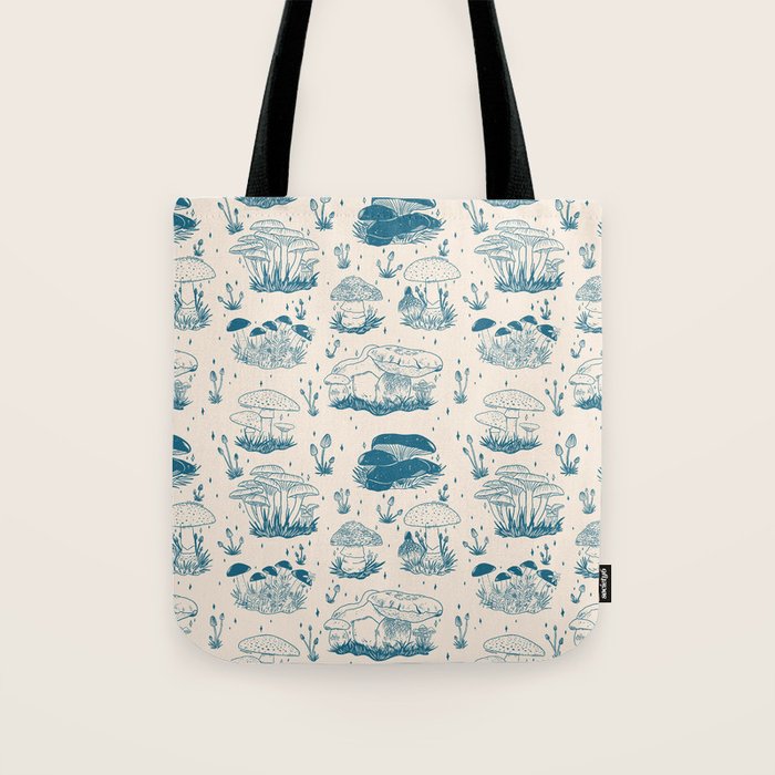 Mushroom Toile in Blue Tote Bag Gallery Image 1