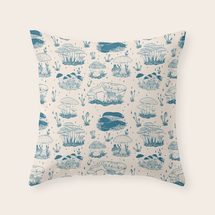 Mushroom Toile in Blue Throw Pillow Gallery Image 6