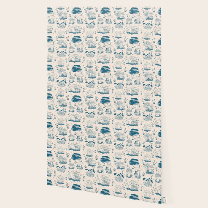 Mushroom Toile in Blue Wallpaper Gallery Image 2