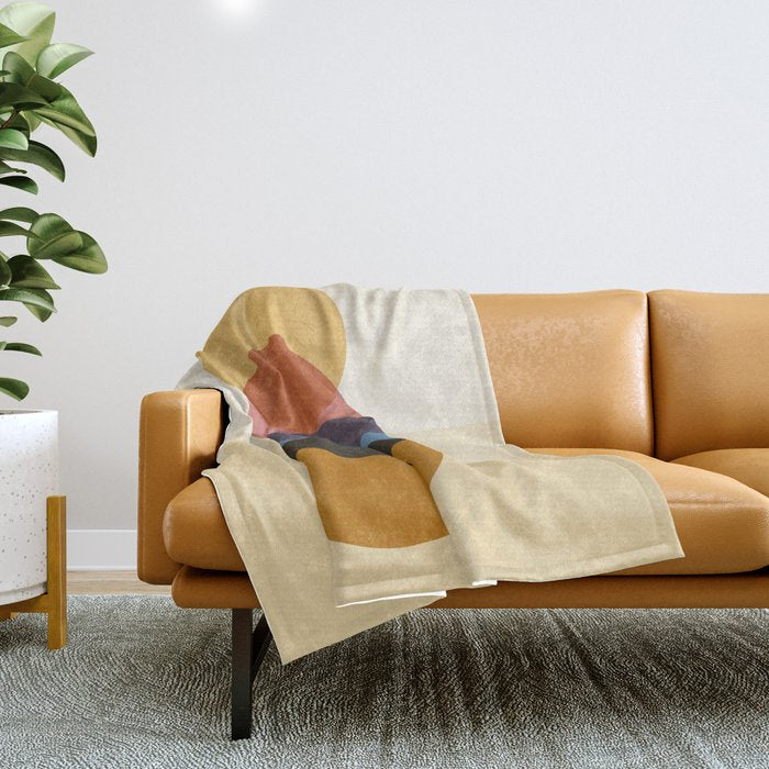 Abstraction_SUNRISE_SUNSET_CIRCLE_RISING_COLORFUL_POP_ART_0425A Throw Blanket Gallery Image 1