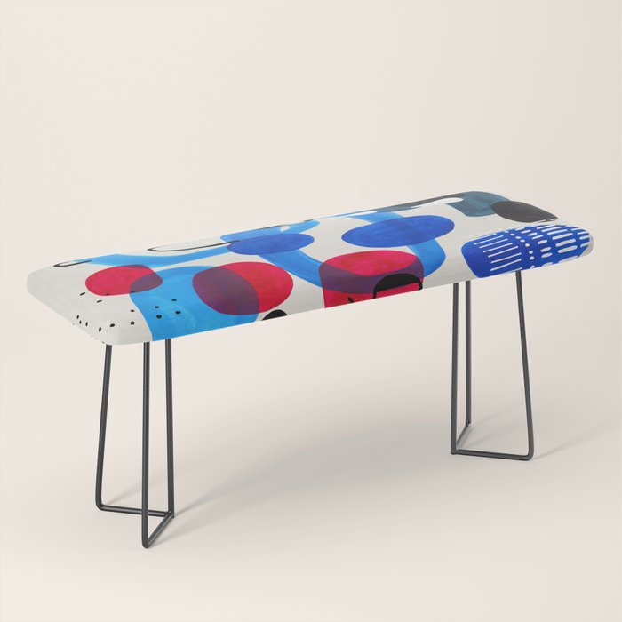 Mid Century Modern Abstract Colorful Art Patterns Ocean Blue Turquoise Grey Bench Gallery Image 1