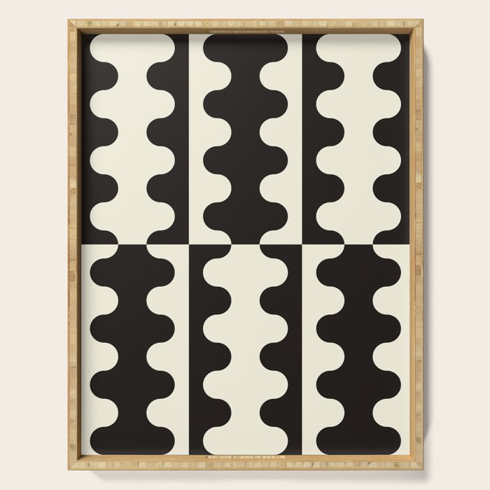 Abstract Mid-Century Black & White Wavy Pattern Serving Tray Gallery Image 1