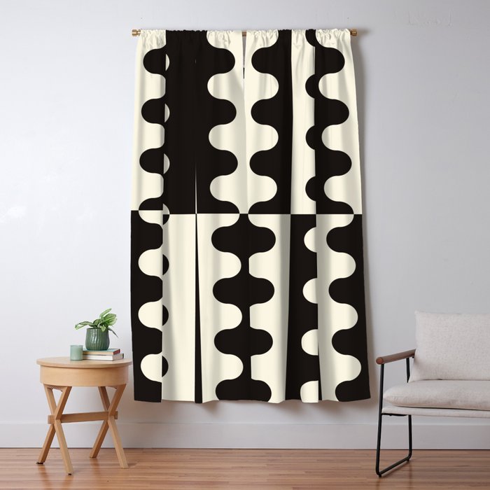 Abstract Mid-Century Black & White Wavy Pattern Window Curtain Gallery Image 5