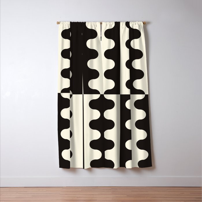 Abstract Mid-Century Black & White Wavy Pattern Window Curtain Gallery Image 3