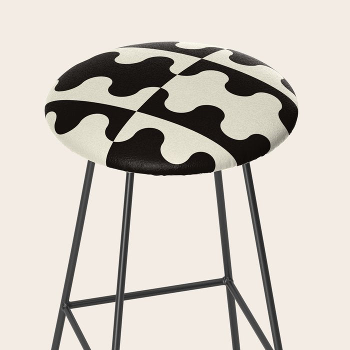 Abstract Mid-Century Black & White Wavy Pattern Stool Gallery Image 2