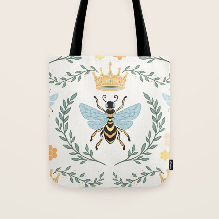 Queen Bee with Gold Crown and Laurel Frame Tote Bag Gallery Image 1