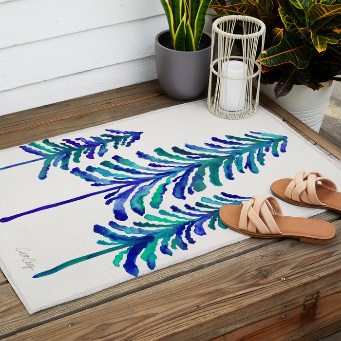 Pine Trees - Navy & Turquoise Palette Outdoor Rug Gallery Image 2