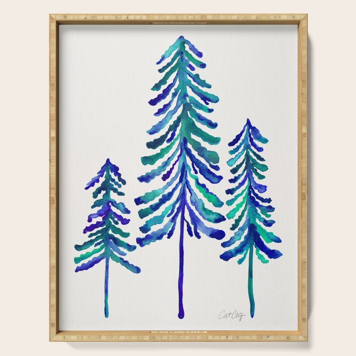 Pine Trees - Navy & Turquoise Palette Serving Tray Gallery Image 1