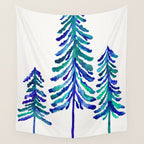 Pine Trees - Navy & Turquoise Palette Wall Tapestry Gallery Image 4
