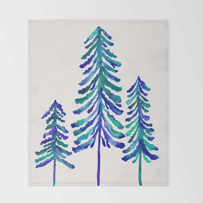 Pine Trees - Navy & Turquoise Palette Throw Blanket Gallery Image 2
