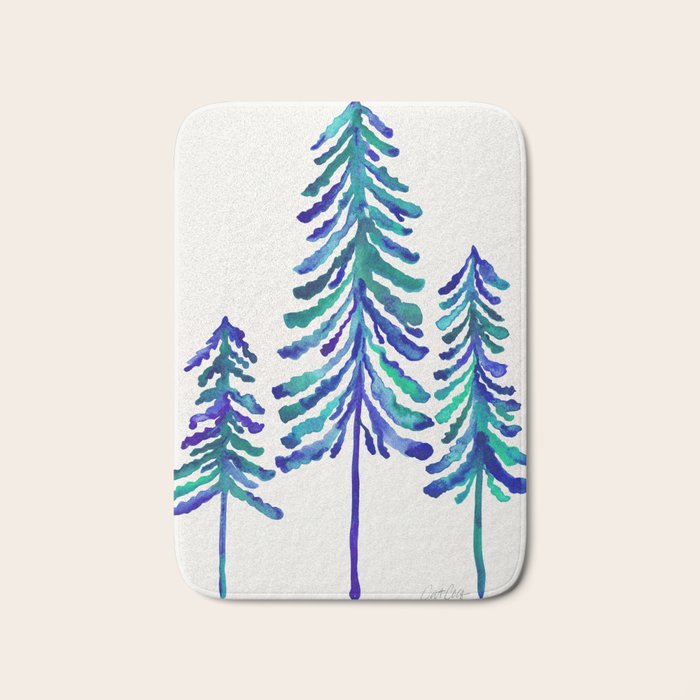 Pine Trees - Navy & Turquoise Palette Bath Mat Gallery Image 1