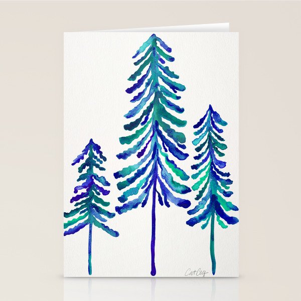 Pine Trees - Navy & Turquoise Palette Stationery Card Gallery Image 2