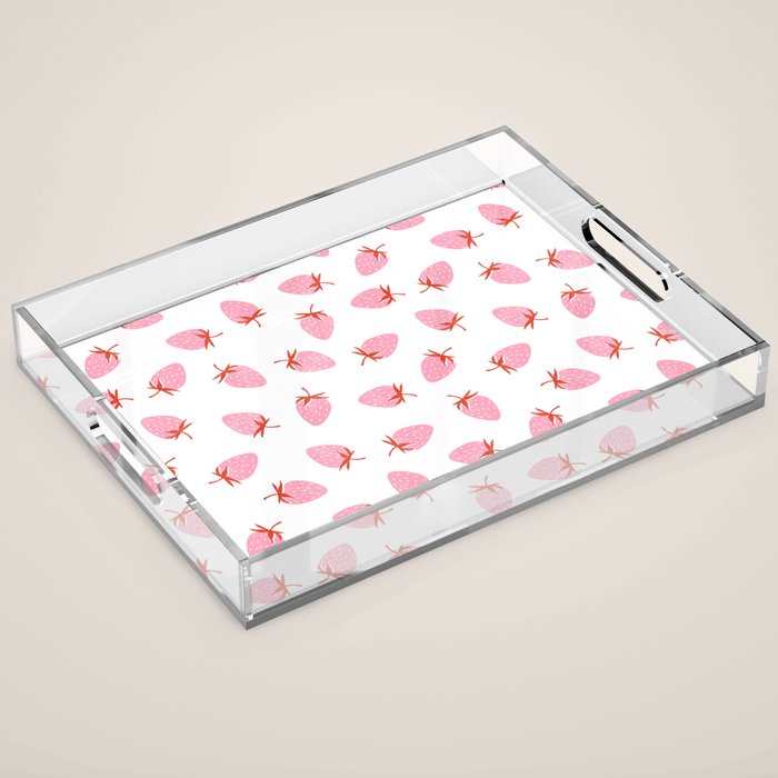Sweet Strawberries - pink and red on white Acrylic Tray Gallery Image 1