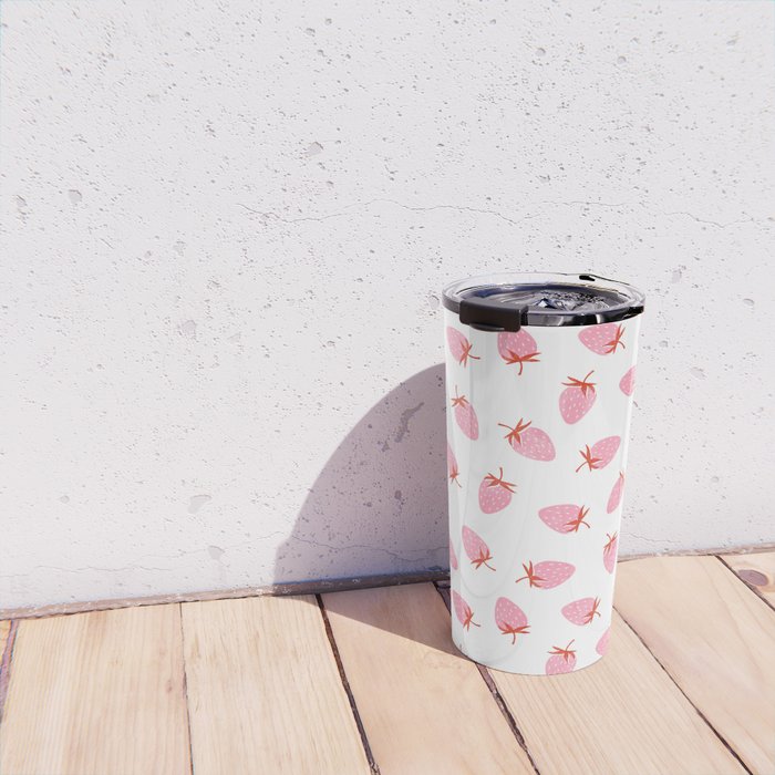 Sweet Strawberries - pink and red on white Travel Mug Gallery Image 4