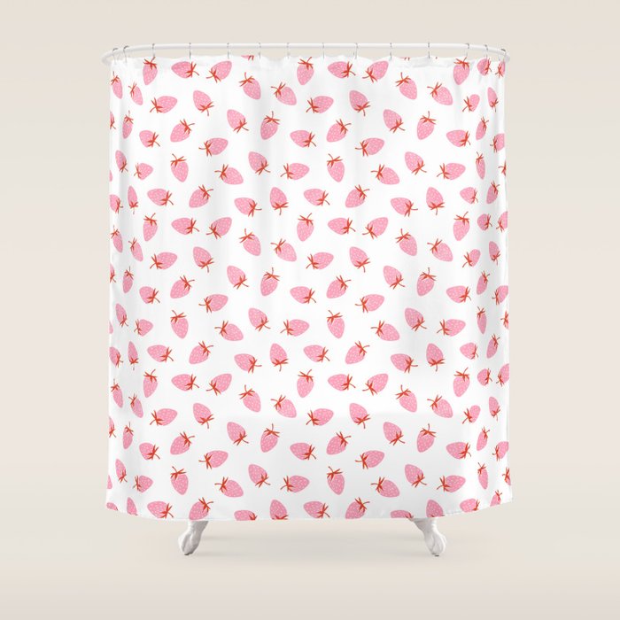 Sweet Strawberries - pink and red on white Shower Curtain Gallery Image 1