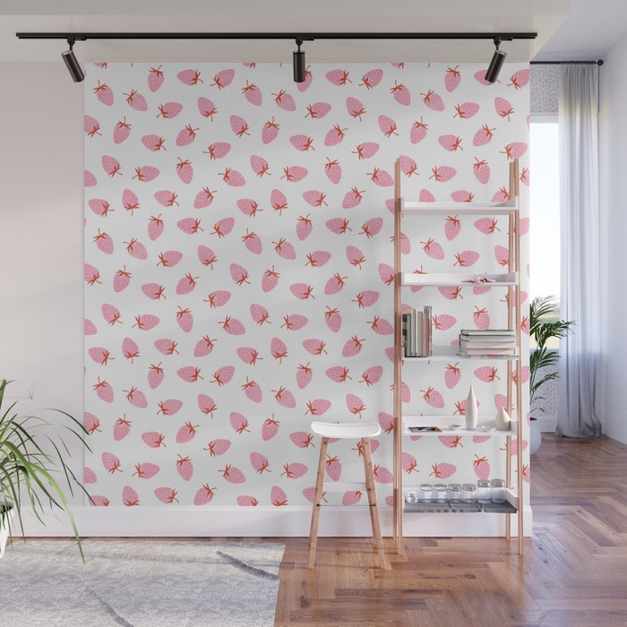 Sweet Strawberries - pink and red on white Wall Mural Gallery Image 1
