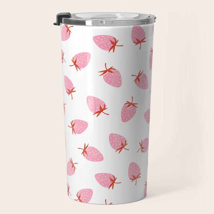 Sweet Strawberries - pink and red on white Travel Mug Gallery Image 3