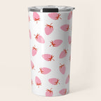 Sweet Strawberries - pink and red on white Travel Mug Gallery Image 1