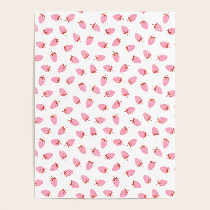 Sweet Strawberries - pink and red on white Poster Gallery Image 1