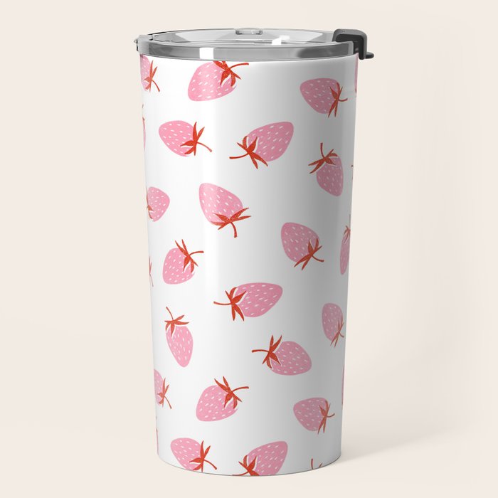Sweet Strawberries - pink and red on white Travel Mug Gallery Image 2