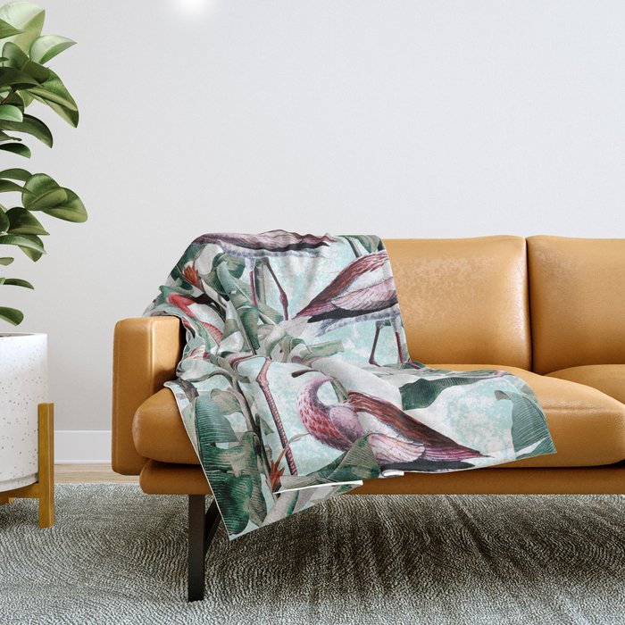 Floral and Flamingo VIII Throw Blanket Gallery Image 1