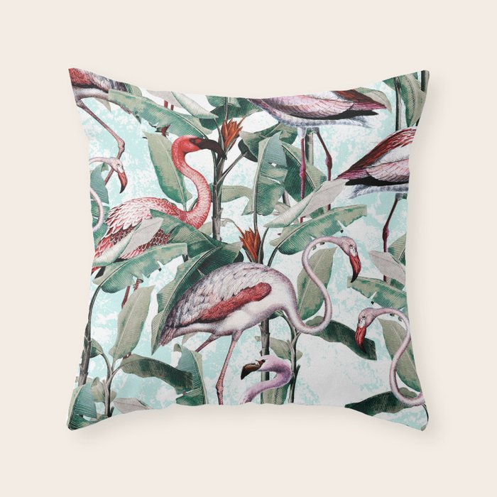 Floral and Flamingo VIII Throw Pillow Gallery Image 1