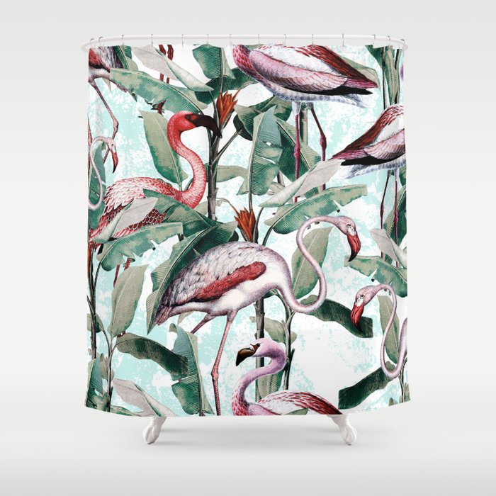 Floral and Flamingo VIII Shower Curtain Gallery Image 1