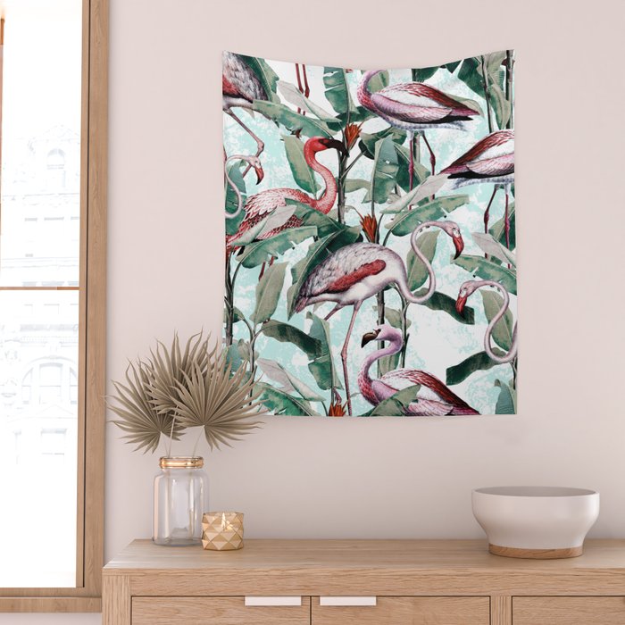 Floral and Flamingo VIII Wall Tapestry Gallery Image 2