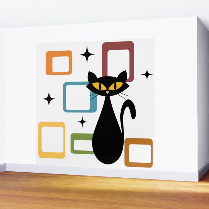 Mid Century black cat Wall Mural Gallery Image 2