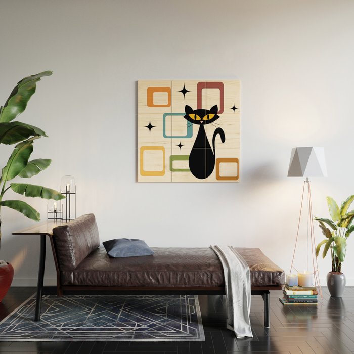 Mid Century black cat Wood Wall Art Gallery Image 2