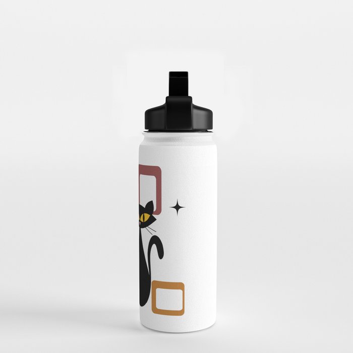 Mid Century black cat Water Bottle Gallery Image 2