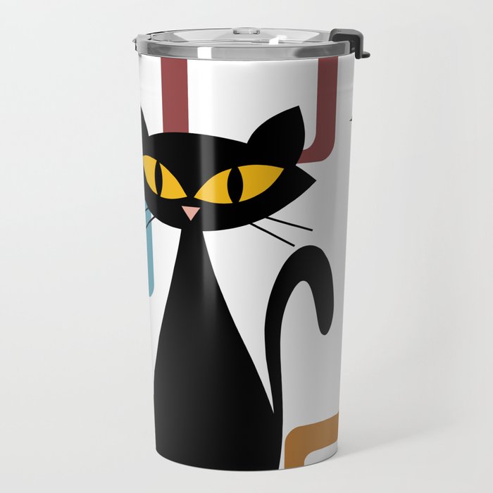 Mid Century black cat Travel Mug Gallery Image 2