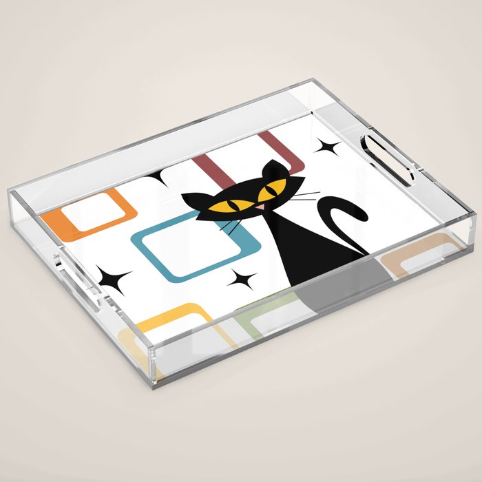 Mid Century black cat Acrylic Tray Gallery Image 1
