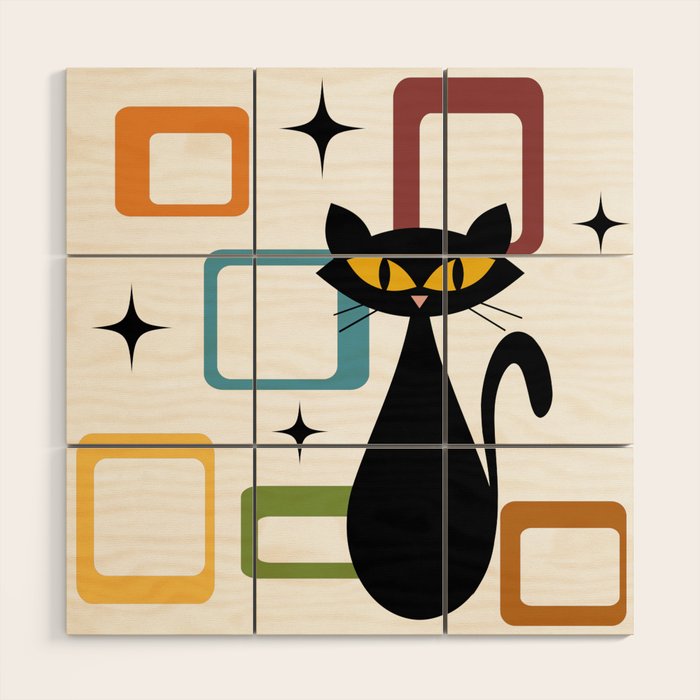 Mid Century black cat Wood Wall Art Gallery Image 1