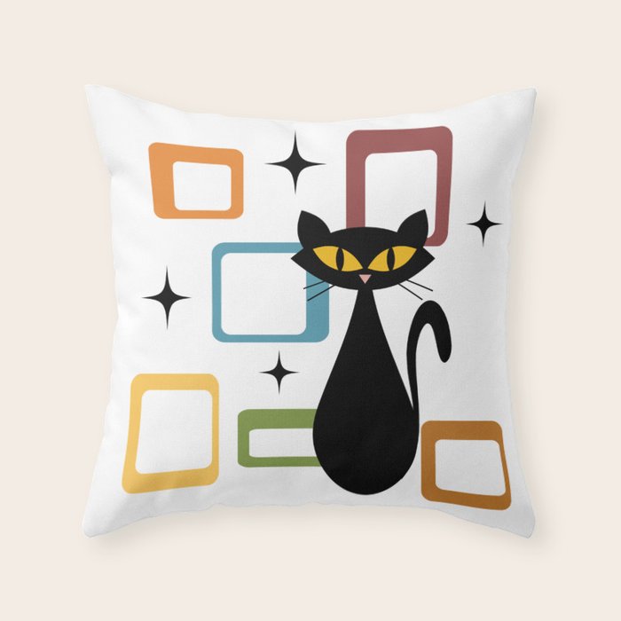 Mid Century black cat Throw Pillow Gallery Image 6